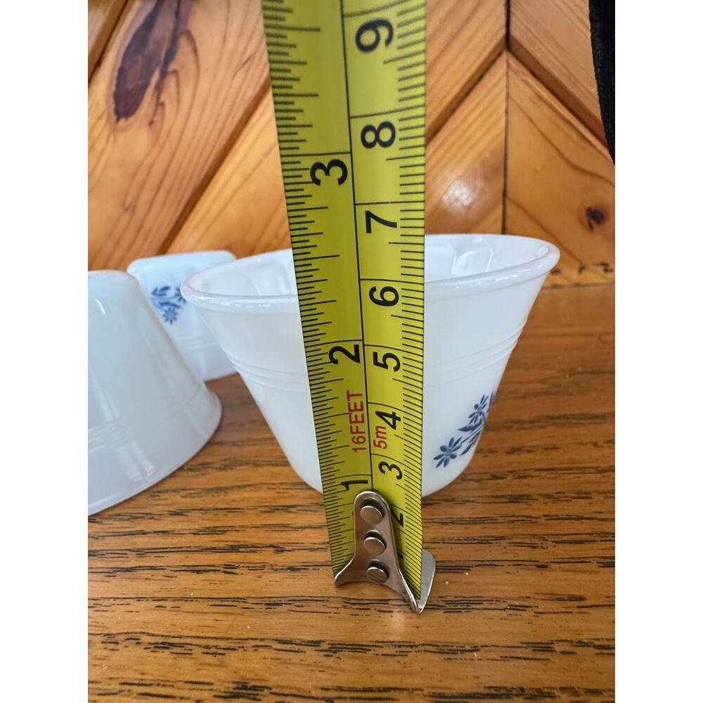 VTG Dynaware Milk Glass Blue Flower Custard Cups Set of 4 Ramekins Cornflower - Picture 7 of 12